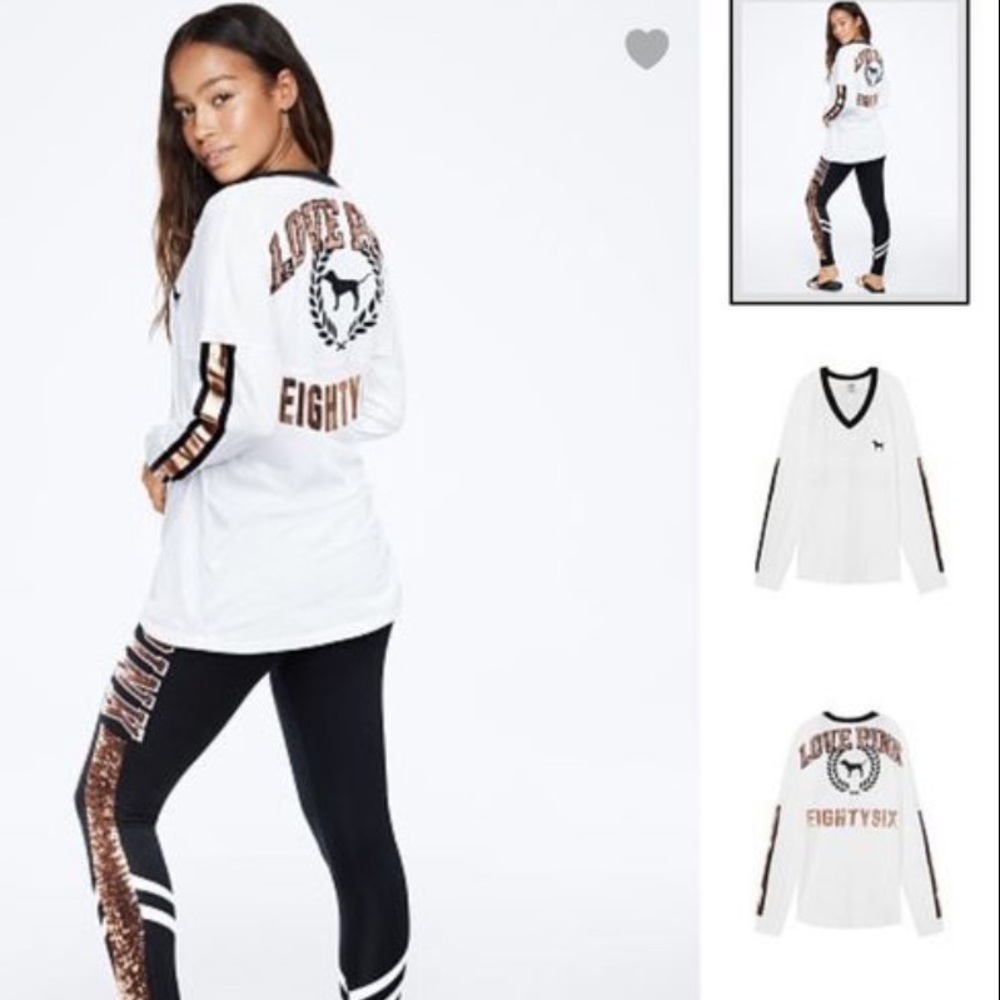 ❤️sequin bling varsity v-neck long sleeve tee❤️